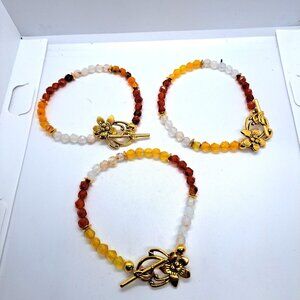 Set of 3 dyed agate bracelets, gold tone toggle clasp, 9" each